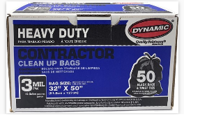 Dynamic 03500 42 Gal 3mil Black Heavy Duty Contractor Trash Bag 50Ct